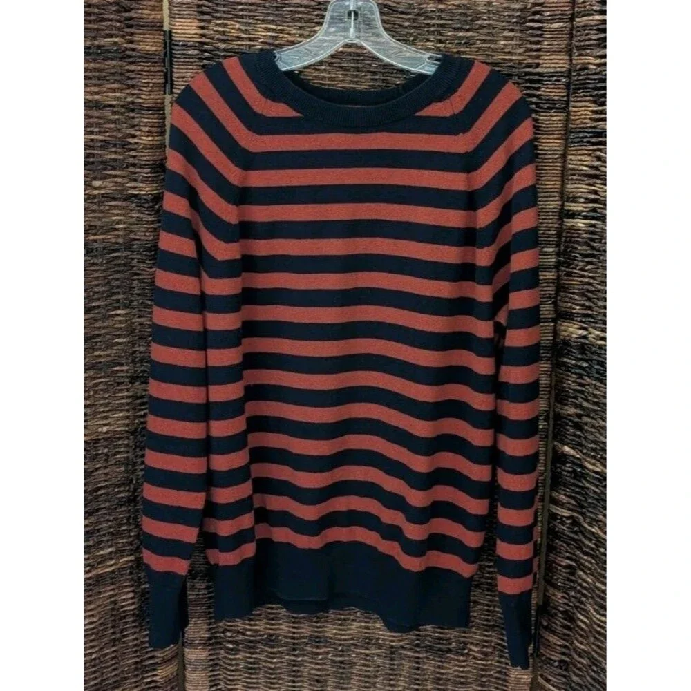 Banana Republic Cotton Cashmere Sweater Large Striped Crew Neck Academia Preppy